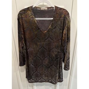 Susan Lawrence Velvet Burnout Tunic Size 3X Brown Gold Black Fairy Grunge Y2K